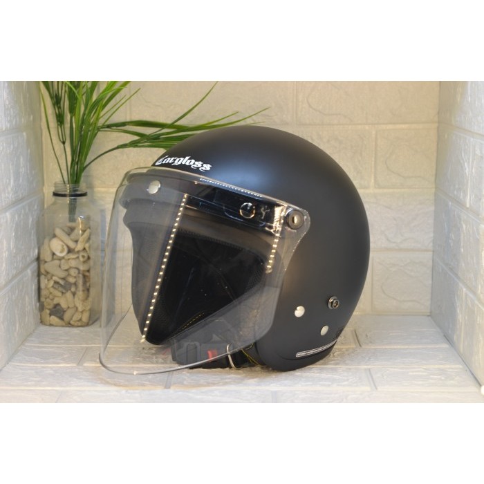 HELM CARGLOSS RETRO ORIGINAL + VISOR SNAIL FLAT CLEAR PREMIUM QUALITY