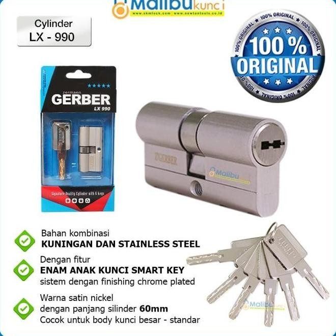 LX 990 CYLINDER KUNCI PINTU 6 ANAK KUNCI KUNINGAN, ANTI DUPLIKAT. 1011T