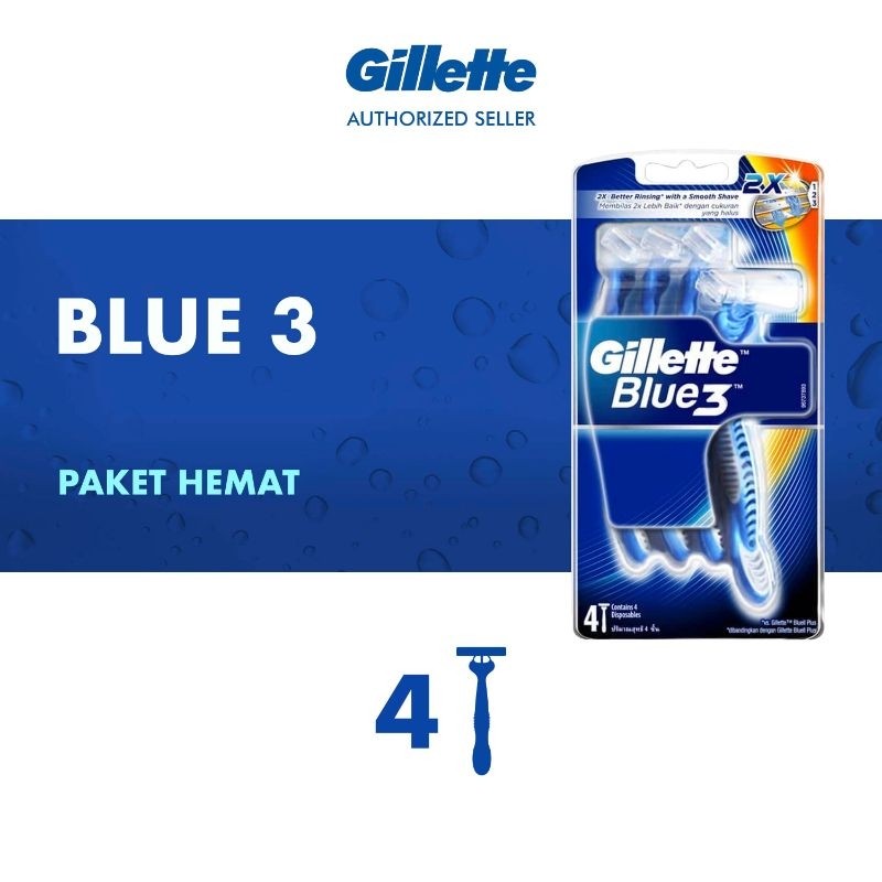 Gillette Pencukur Blue 3 Razor + Pisau Cukur - Isi 4