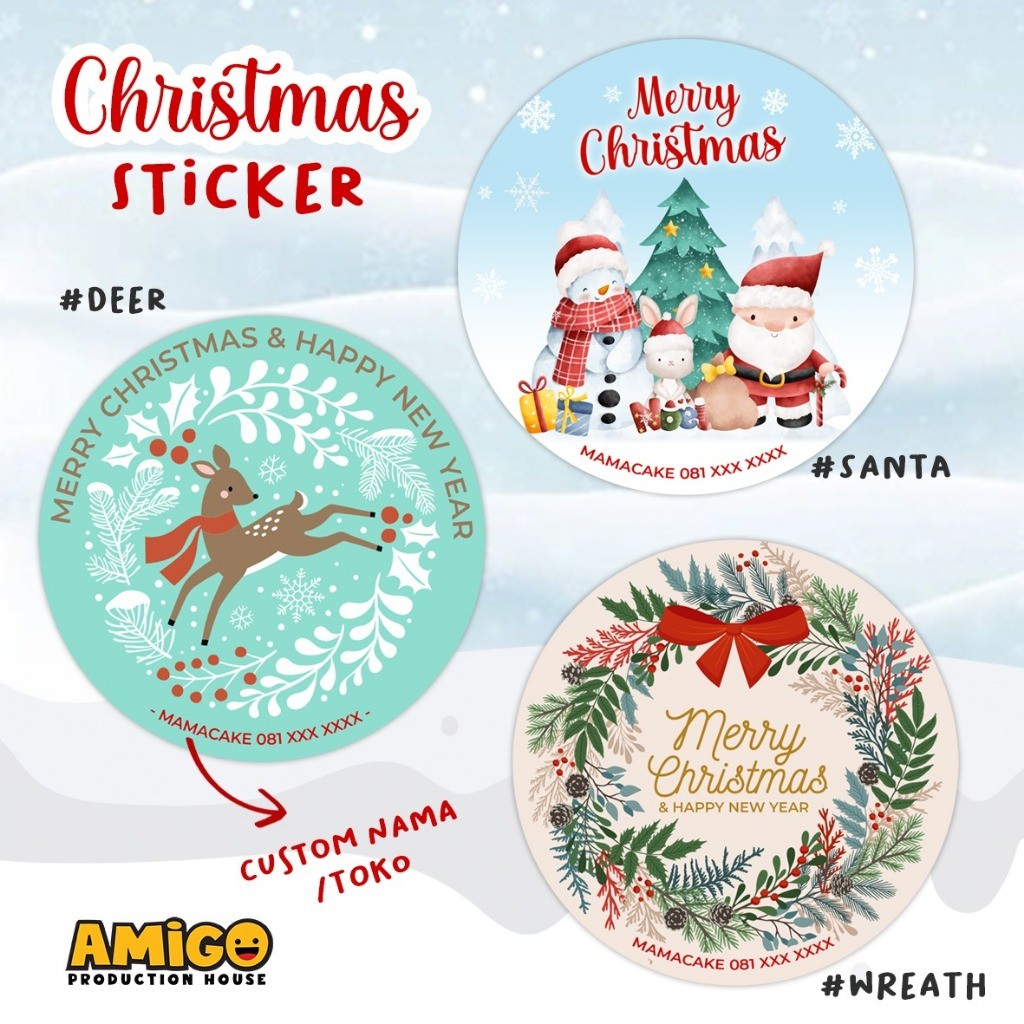 

Stiker natal toples kado parcel hampers stiker bulat merry christmas cookies bahan vinyl anti air