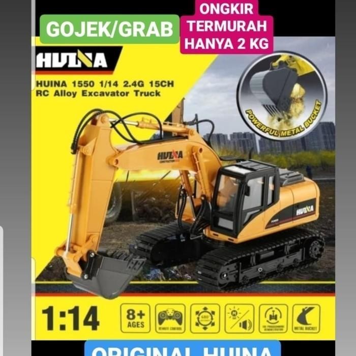Mainan Remot Control Rc Excavator Huina 1550 15Channel 2.4Ghz 1/12
