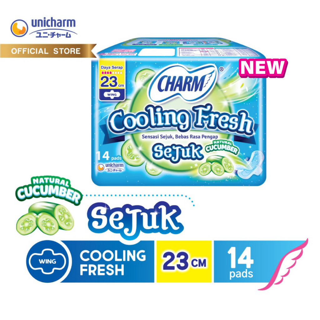 Charm Pembalut Cooling Fresh Sejuk 23cm Wing 14 Pads