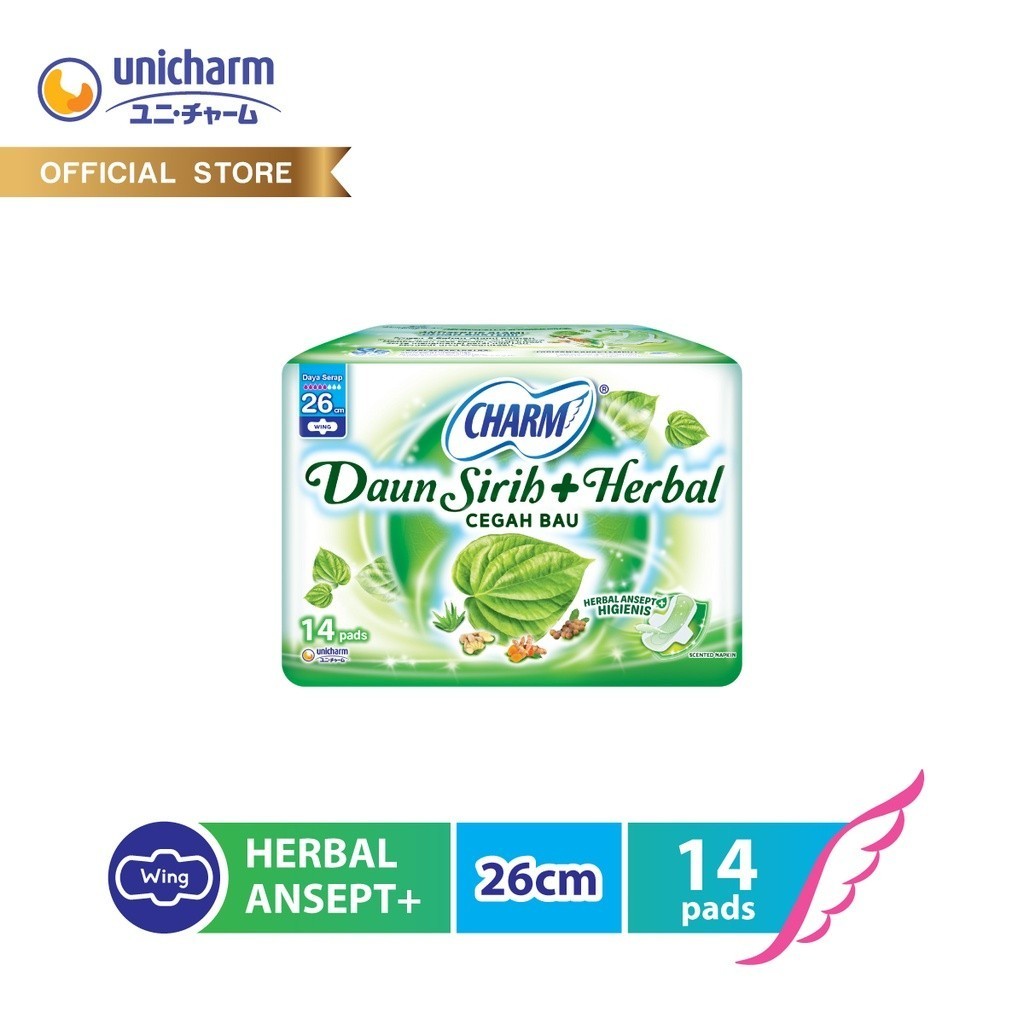 Charm Pembalut Daun Sirih + Herbal 26cm Wing Long 14 pads