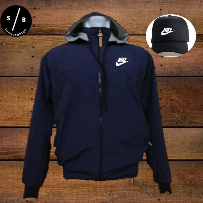 JAKET PARASUT NIKE WATERPROOF ANTI AIR BISA BOLAK BALIK FREE TOPI