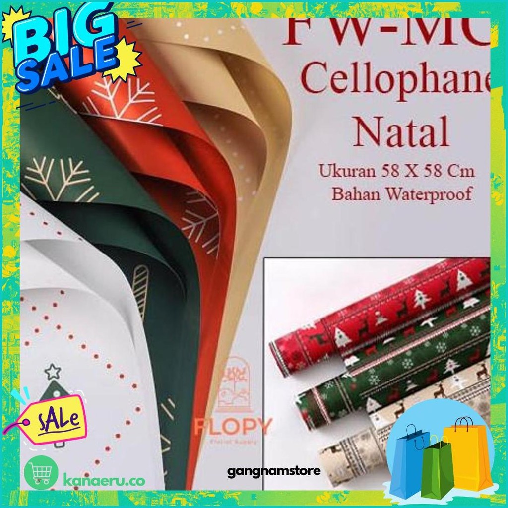 

[ 5 Lembar ] Cellophane Natal Motif - Fwmc / Wrapping Flowers / Kertas Kado Kilat