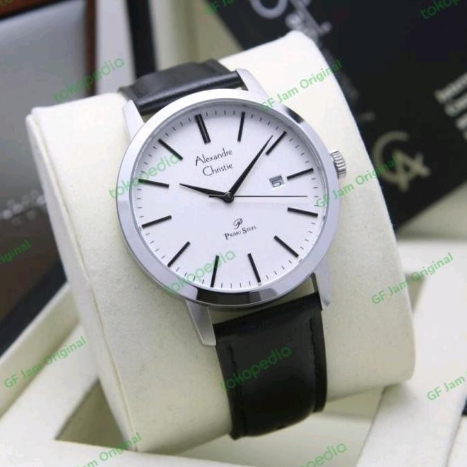 ALEXANDRE CHRISTIE AC1007 AC 1007 SILVER BLACK JAM TANGAN PRIA LEATHER