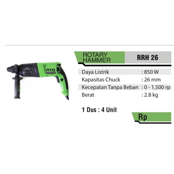 

Mesin Bor Beton Ryu Rrh26 Rrh 26 Rotary Hammer Sds Plus 3 Mode Bobok Original Dan Terpercaya