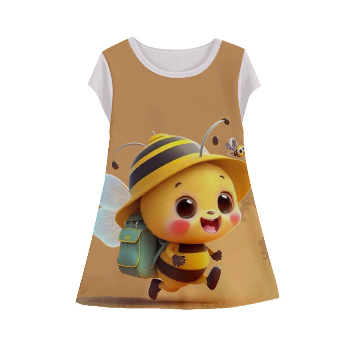Baju Dress Binatang Anak Lengan Pendek Hewan 3D Printing Lebah Tunik-Lebah-3-designWD Limited Editio