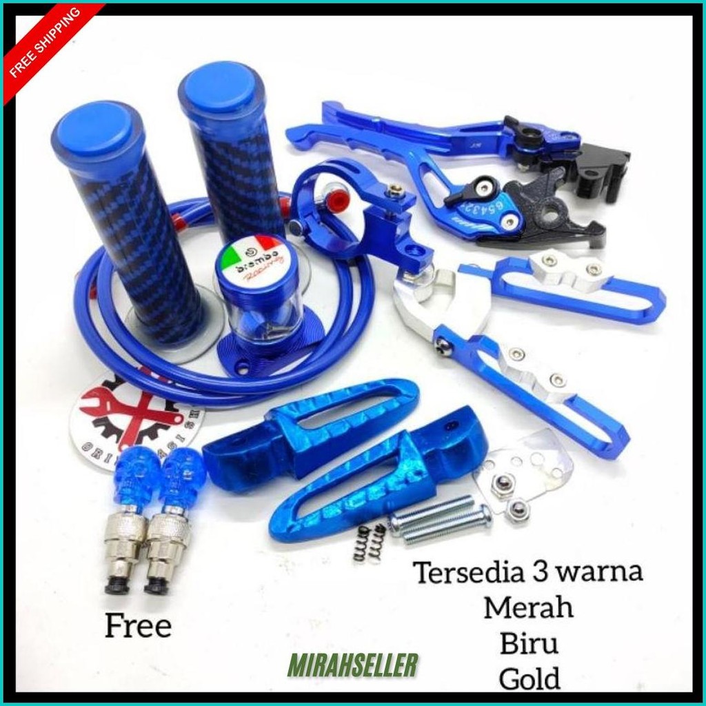 Handle Sisik Stelan Cnc Baet+ Handgrip Carbon+ Selang Rem Depan 95Cm+ Kleman Selang+ Footstep Scoopy