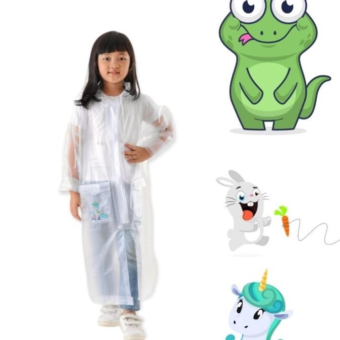 MANTEL/JAS HUJAN ANAK TRANSPARAN BENING COAT KIDS - BROMO MELON