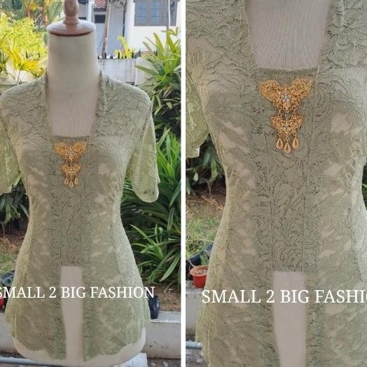 Kebaya Dek Brukat Brokat Hijau Sage Kutubaru Kutu Baru Stretch