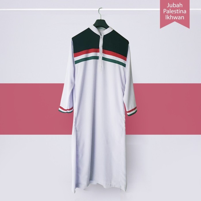 BISA COD Pakaian sholat jubah Palestina putih hitam pria dewasa gamis muslimin - Putih, S