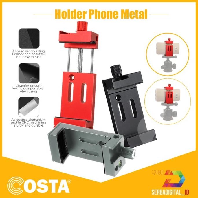 TERBARU - COSTA PH-10 CNC Metal Smartphone Phone Holder With Cold Shoe/Waterpass