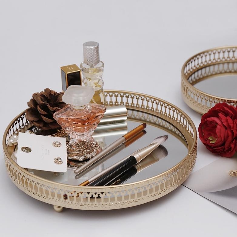 Tray Kaca Gold / Tray Nordic Skincare / Tray Cern Gold Nampan Mewah Baki Kaca Mewah Nampan Aksesoris