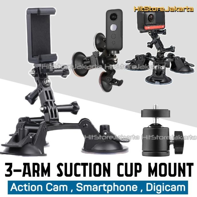3 Arm Suction Cup Mount Gopro Insta360 Osmo Action Cam Suction Cup Hp