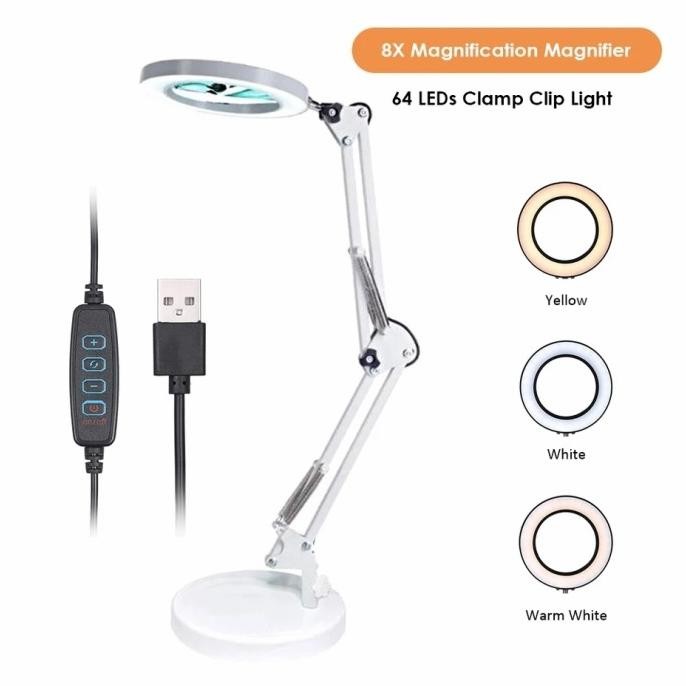 

AVPRO Desk Lamp 16cm Led Ring with 8x Magnifying Glass w Base 15cm WH