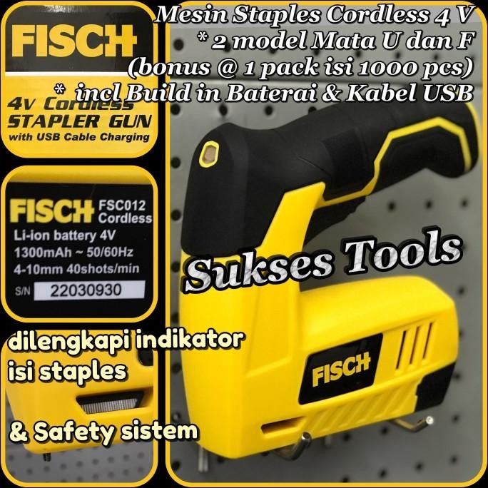 

Mesin Staples Paku Tembak Baterai 4 V Fisch Cordless Gun Tacker 2 In 1 Terbaru