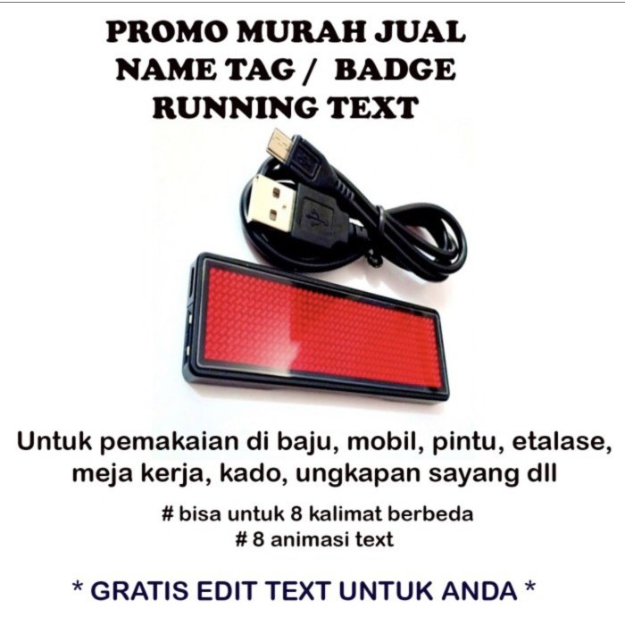

Name tag led running text free setting bisa custom name tag menyala