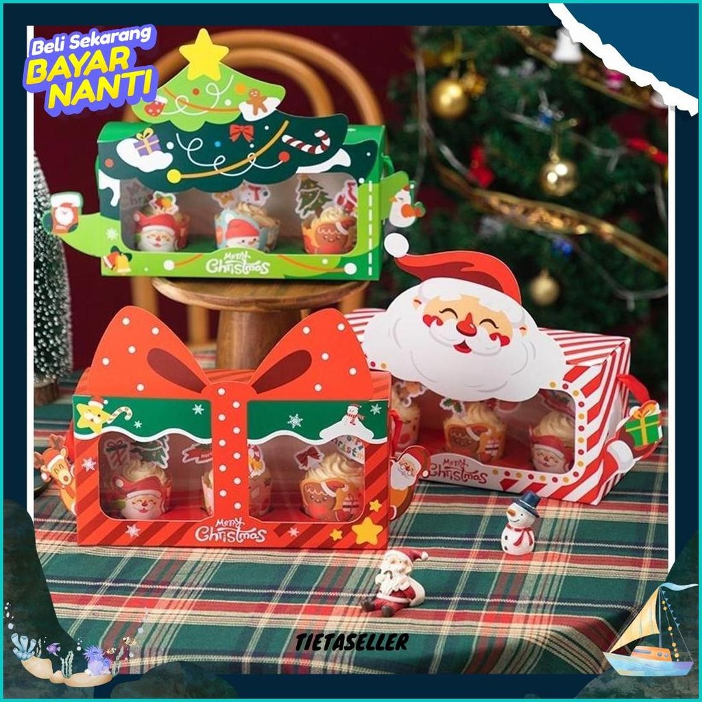 

Paperbox Cupcake Kotak Ivory Dus Kue Pudding Lubang Tema Christmas Natal Box Handle Souvenir Motif Cod