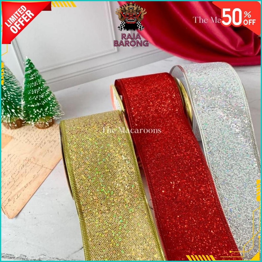 

Pita Glitter Natal / Pita Roll Kawat Aksesoris Hampers Dekorasi Pohon / Hiasan Kado Natal Parcel Bisa Cod