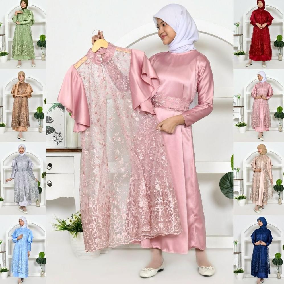 (QWE) 2IN1 GEORGINA ANAK DRESS INNER + OUTER BRUKAT TILLE PREUM / FREE BELT / SET GAS MAXI DRESS KON