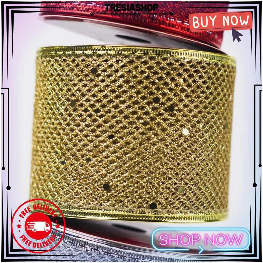 

Pita Natal Roll Hiasan Dekorasi Aksesoris Ornamen Pohon Christmas Tree Parcel Model Jala Lebar 6,3Cm Panjang 2,7 Meter D Sale