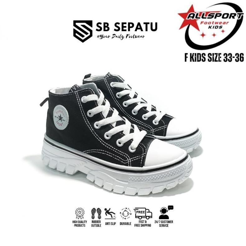 Sepatu Sekolah Anak Perempuan Sneakers For & Nice Sport Kids' Women Black || Cewek Hitam Tinggi || 3