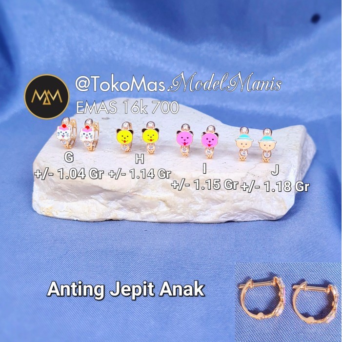 Anting Jepit anak karakter boneka emas kuning 700 kadar 16k