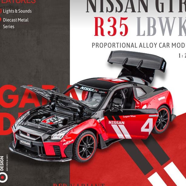 Diecast Niatur Mobil Nissan Gtr R35 Lbwk 1:24 - Liberty Walk 1/24