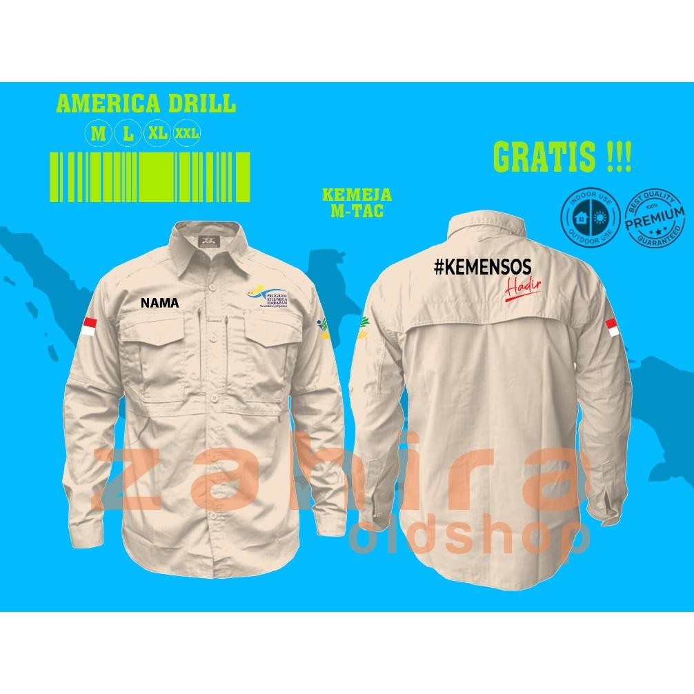 Kemeja Pria Tactical Dinas Proyek Lapangan Lengan Panjang Kemensos Tim Pkh Kemensos Hadir