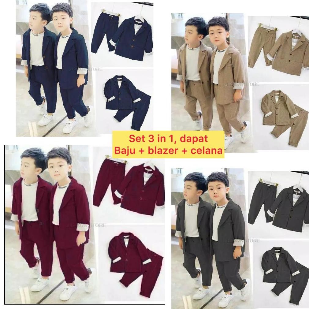 Pan Baju Anak Laki-Laki 3In1 Setelan B Anak Cowok Stelan Jas Bayi Balita Cowo Keren Korean Style One