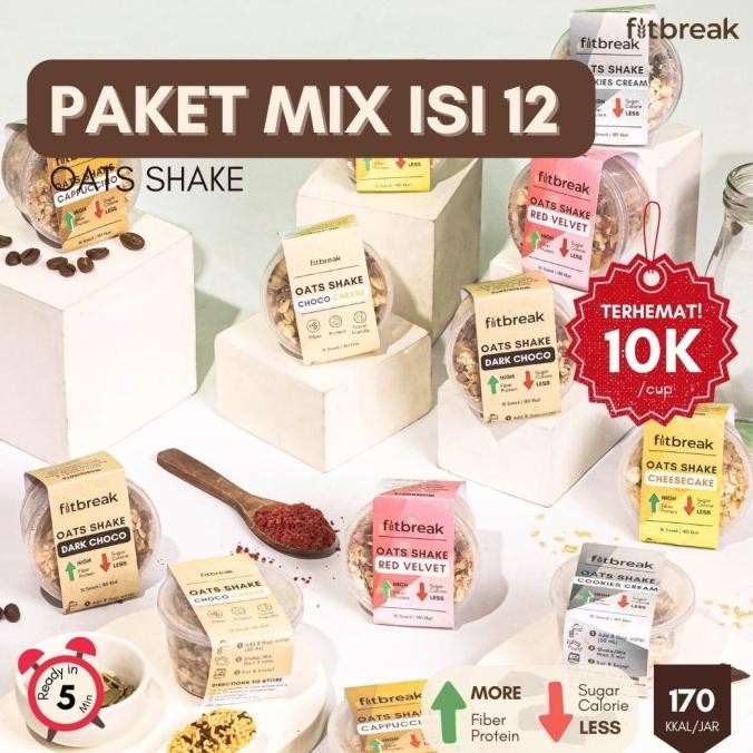 

Paket Mix Rasa 12 Oats Shake Cuma 10 Ribu Overnight Oats/ Snack Sehat/ Oatmeal/ Rendah gula/ Rendah Kalori/ Tinggi Serat/ Sarapan untuk pemula