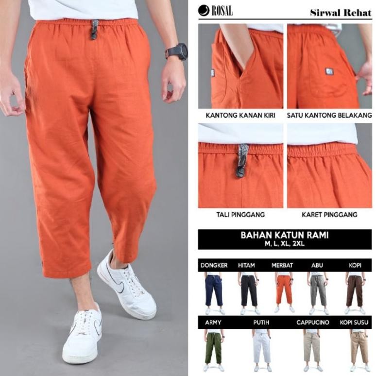 ROSAL Celana Sirwal Rehat Sholat Pria - Celana Pangsi Dewasa Bahan Katun Hitam