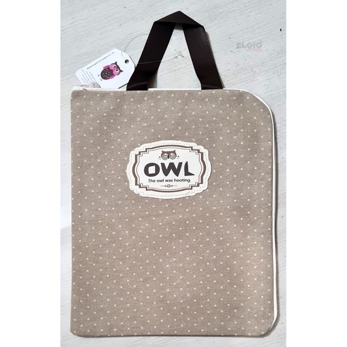 

Tas Map Korea Motif Burung Hantu OWL Document Organizer Coklat Muda