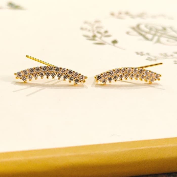 Murah Anting wanita model baris jepit elegant minimalis emas asli Elegan