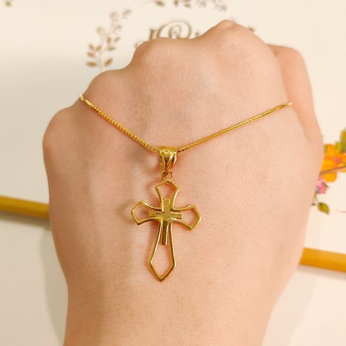 Murah Set kalung salib minimalis elegant emas asli Keren