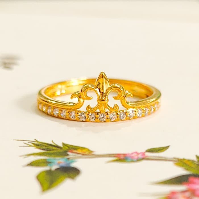 Murah Cincin Wanita Model Crown elegant emas asli Elegan