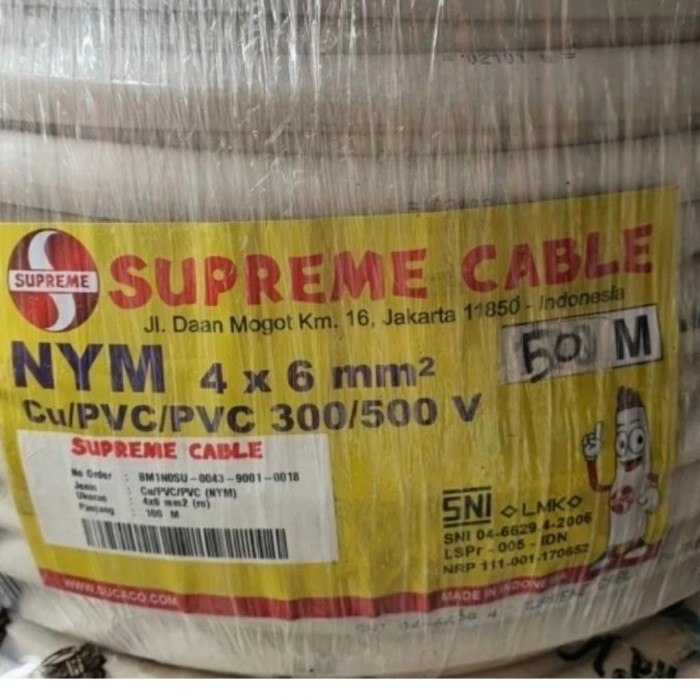 Kabel listrik putih tungga NYM 4x6mm supreme 50meter nym 4 x 6 mm 50 meter