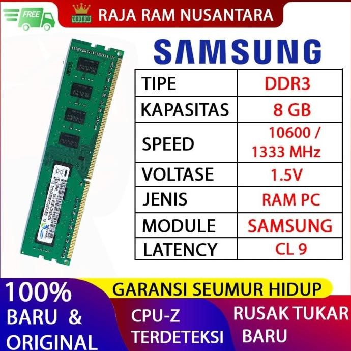 TERBARU - RAM PC SAMSUNG DDR3 8GB 10600 / 1333 MHz ORI RAM KOMPUTER RAM PC 1.5v