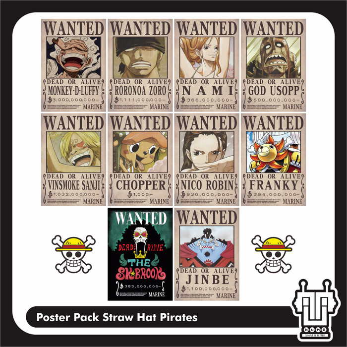 TERBARU 1set - Poster Bounty Wanted One Piece Straw Hat Pirates SHP Mugiwara