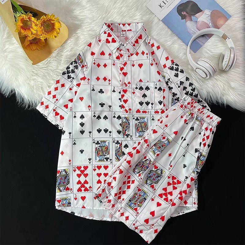 Pakaian Tempur Poker Piyama Kemeja Mahjong Set Dua Potong