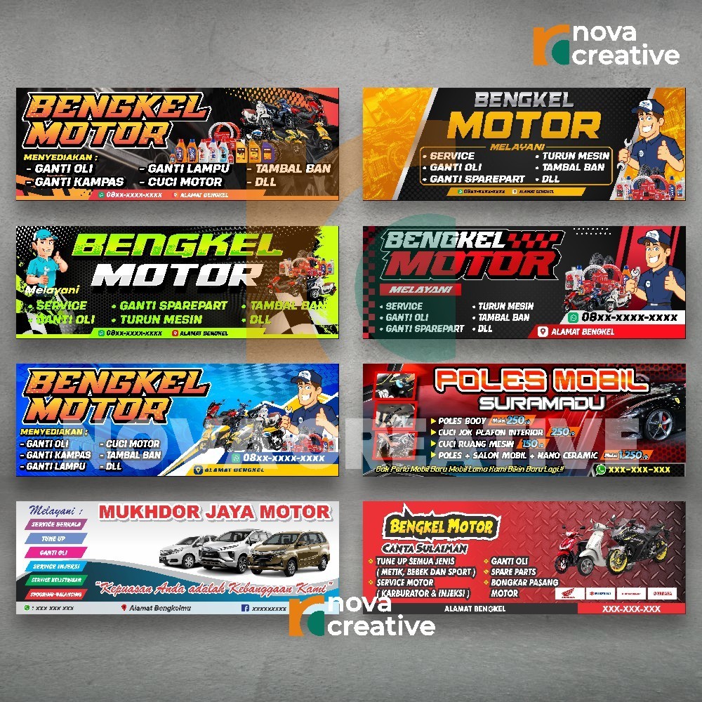 Print Banner Bengkel Motor Panjang Banner Custom Gratis Desain