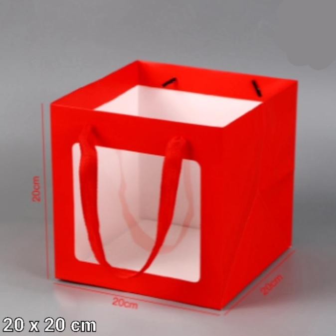 

JHK Paper Bag Merah Kantong Mika Kotak Kue Tart Kantong Kaca PVC Tas Cake