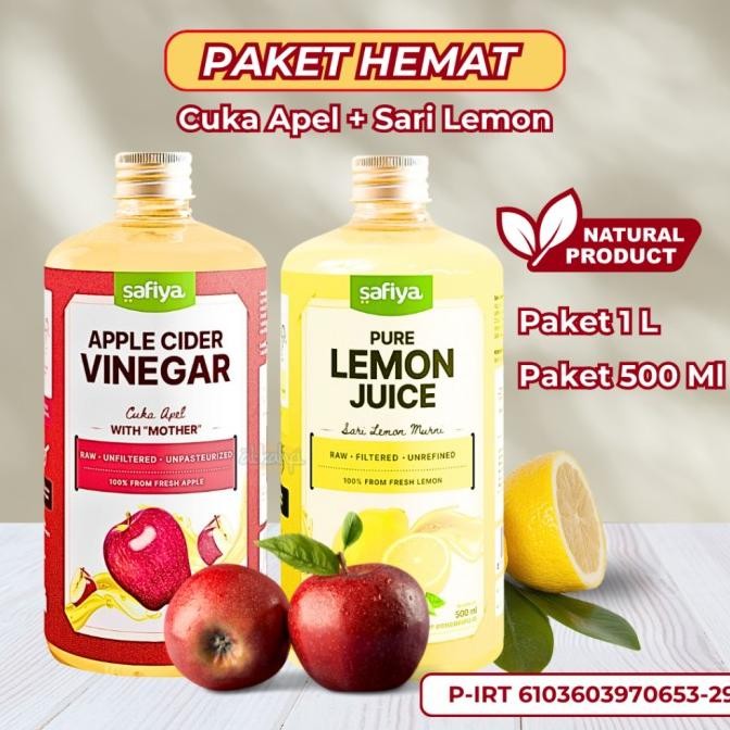 

DISKON [PAKET 2 In 1] CUKA APEL SARI LEMON SAFIYA - Original 100% Cuka Apel Sari Lemon Premium Diet Detox