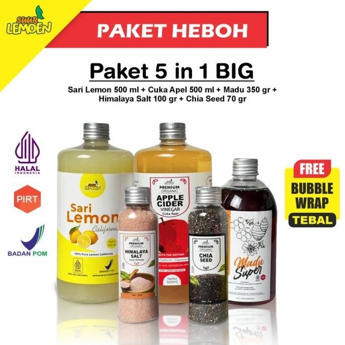 

HOT SALE Paket Detox Dan Diet Lengkap 5in1 LEMON - Paket Hemat Cuka Apel, Sari Lemon, Chia Seed, Madu Hutan, Garam Himalaya - PHT