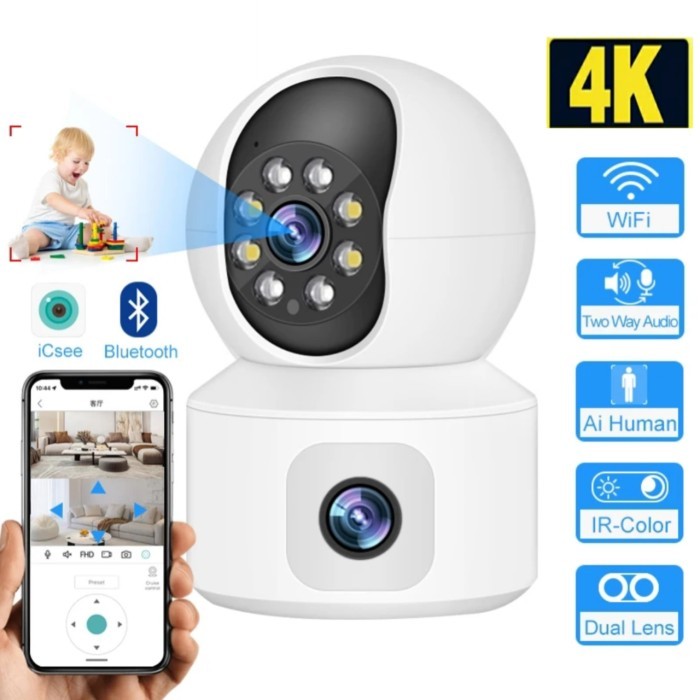 ICSEE PTZ Lampu 5X Optical Zoom CCTV Bohlam Speed Dome 8 MP