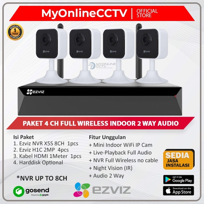Paket 4 IP Camera CCTV Wireless Wifi EZVIZ NVR KIT Praktis Tanpa Kabel