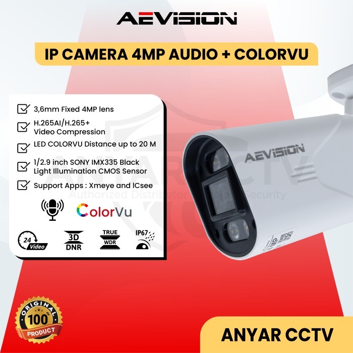 AEVISION IP CAMERA 4MP AUDIO COLORVU XM OT909 OUTDOOR
