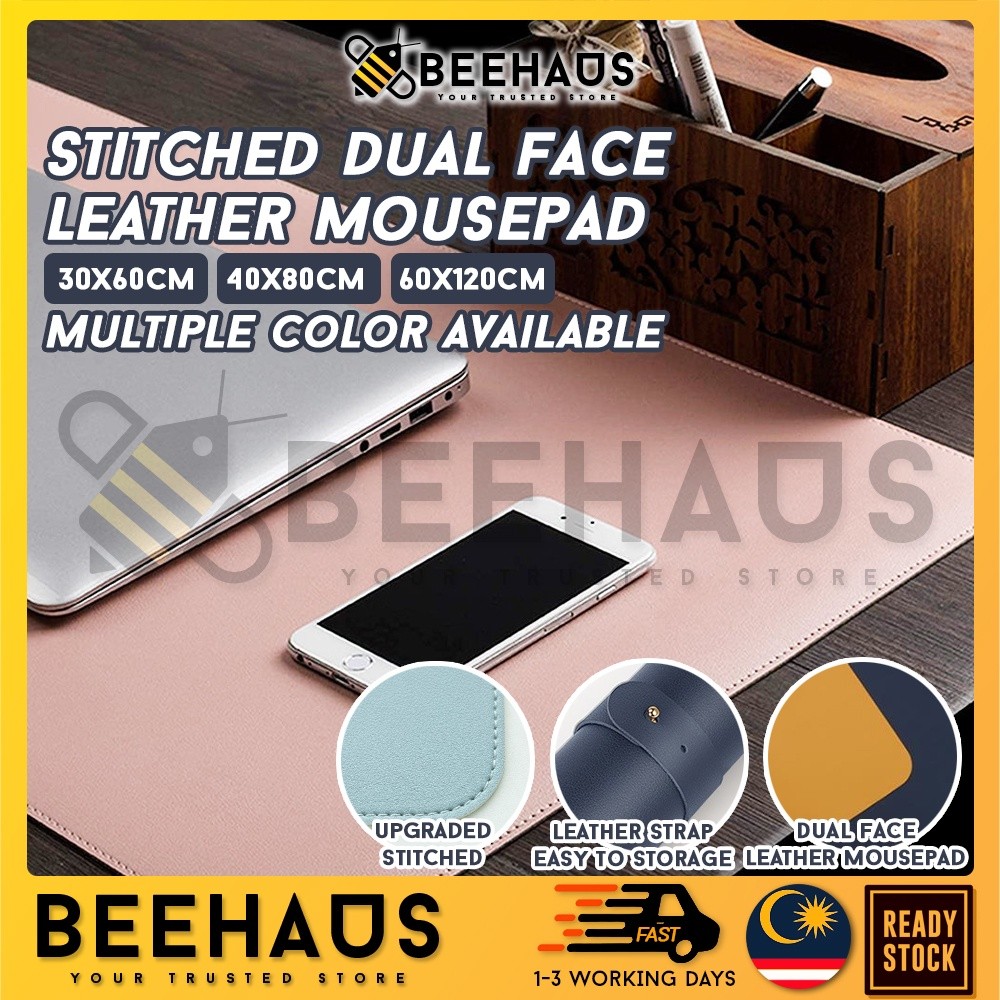 Alas Mouse Dua Sisi Jahitan BEEHAUS Alas Mouse Kulit Besar Alas Meja Belajar Alas Keyboard Gaming Ko
