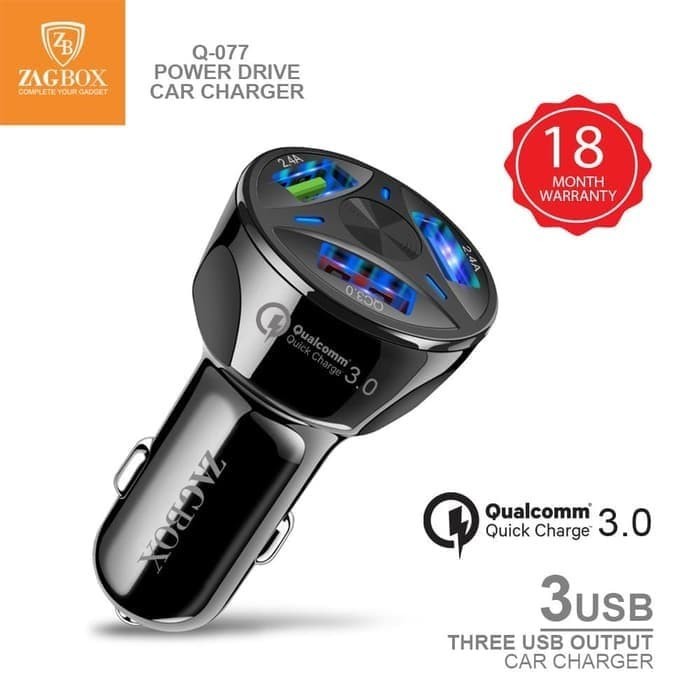 Car Charger ZAGBOX Saver Mobil 3 Usb Quick Charger 3.0 + 2.4A Q-077